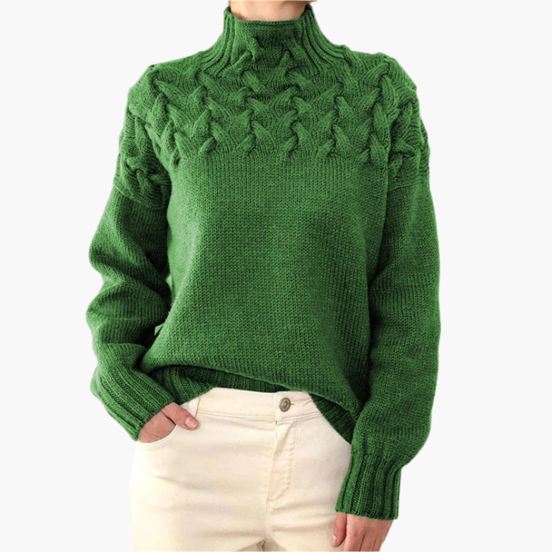EB | Strickpullover mit Zopfmuster und Hohem Kragen - Eleganter Winterpullover für Alltag & Freizeit