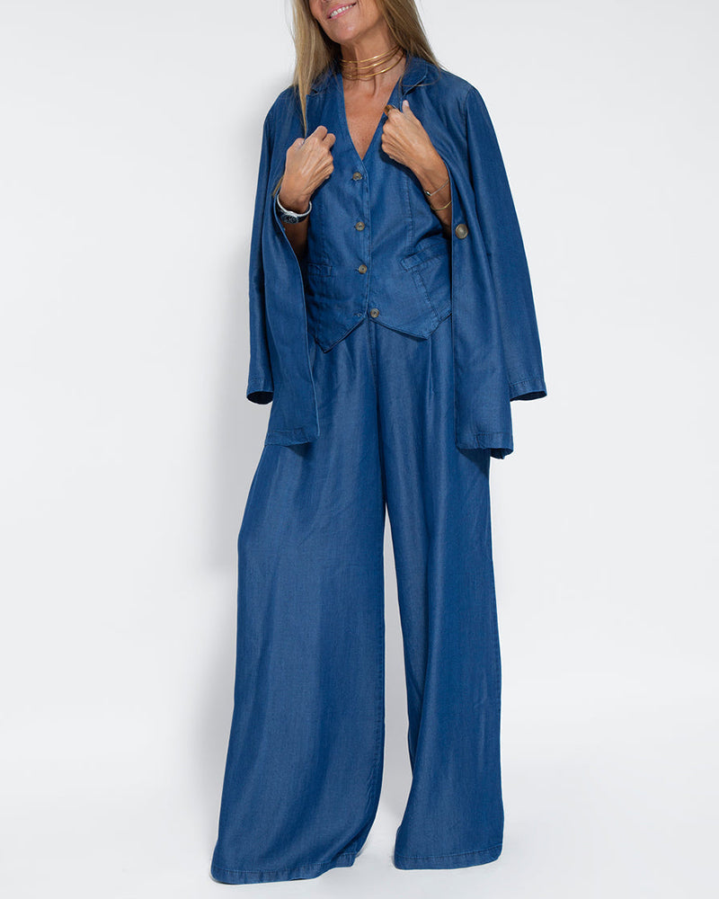 EB | Elegantes 2-Teiliges Set Leinen Weite Hose & Weste