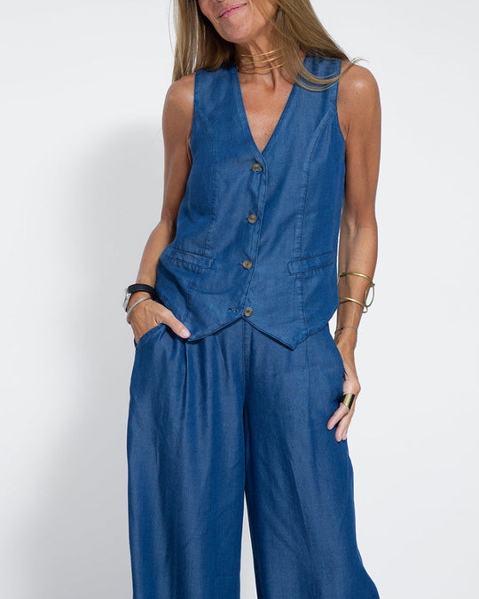 EB | Elegantes 2-Teiliges Set Leinen Weite Hose & Weste