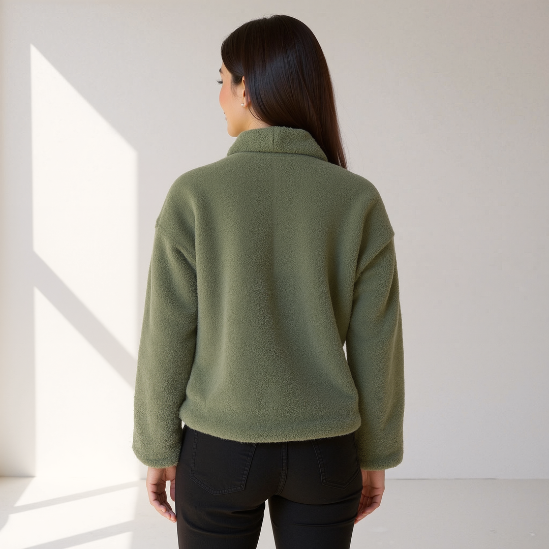 EB | Weiche Damen Teddy Herbstjacke mit Knöpfen und Taschen
