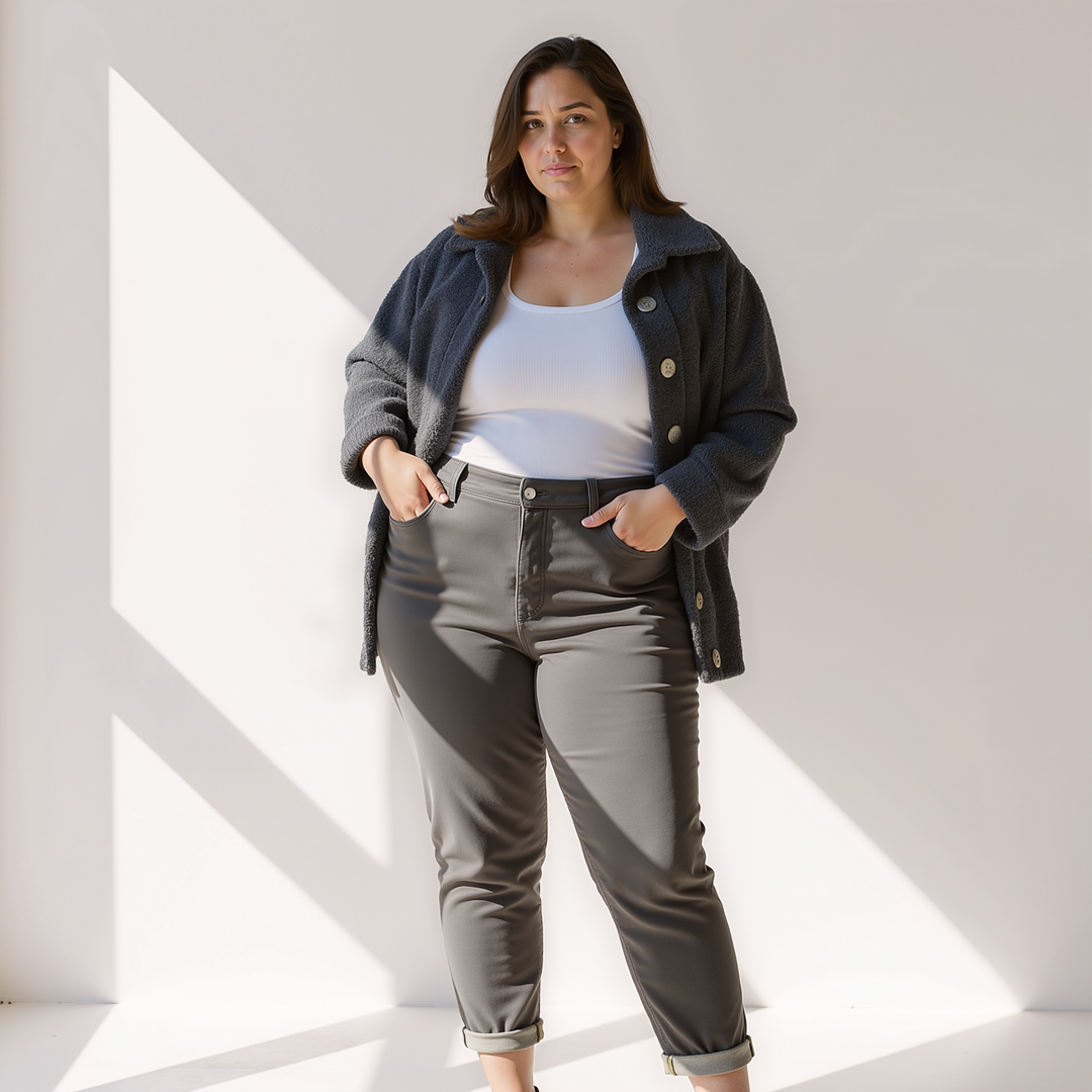 EB | Weiche Damen Teddy Herbstjacke mit Knöpfen und Taschen