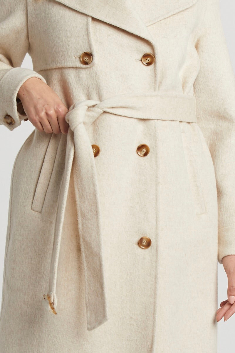 EB | Damen Wolljacke mit doppelter Knopfreihe und abnehmbarem Gürtel und Sturmklappe