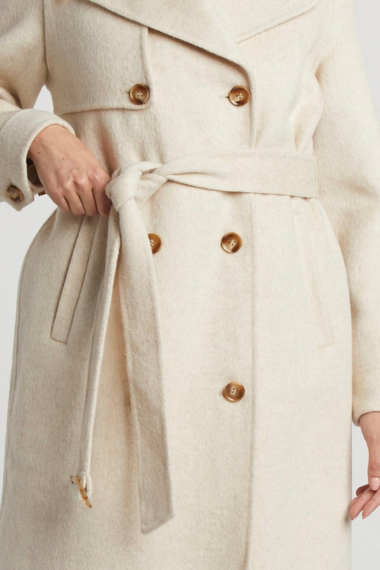 EB | Damen Wolljacke mit doppelter Knopfreihe und abnehmbarem Gürtel und Sturmklappe