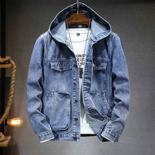 EB | Langärmelig Kapuze Denim Jacke mit Schaltflächen