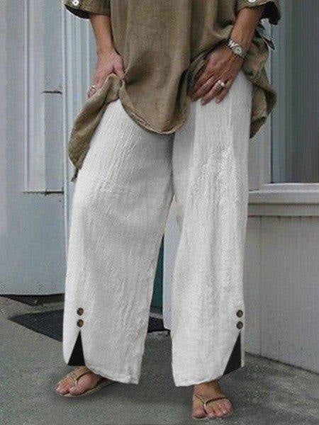 EB | Frauen Hosen Lose Einfarbig Knopf Schlitze Hosen