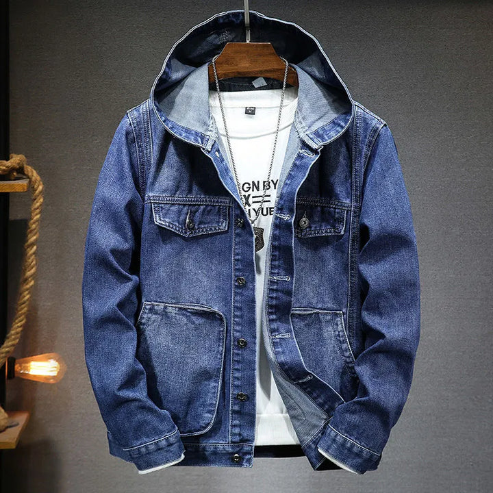 EB | Langärmelig Kapuze Denim Jacke mit Schaltflächen