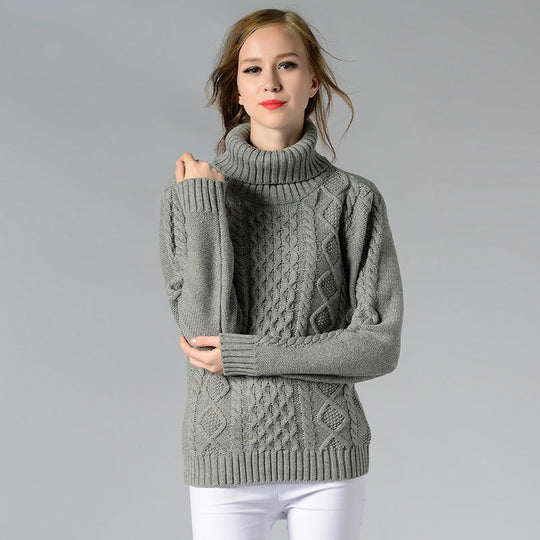 EB | Damen Rollkragenpullover mit langen Ärmeln und Kabelstrick