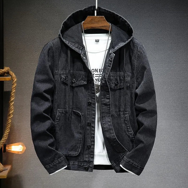 EB | Langärmelig Kapuze Denim Jacke mit Schaltflächen