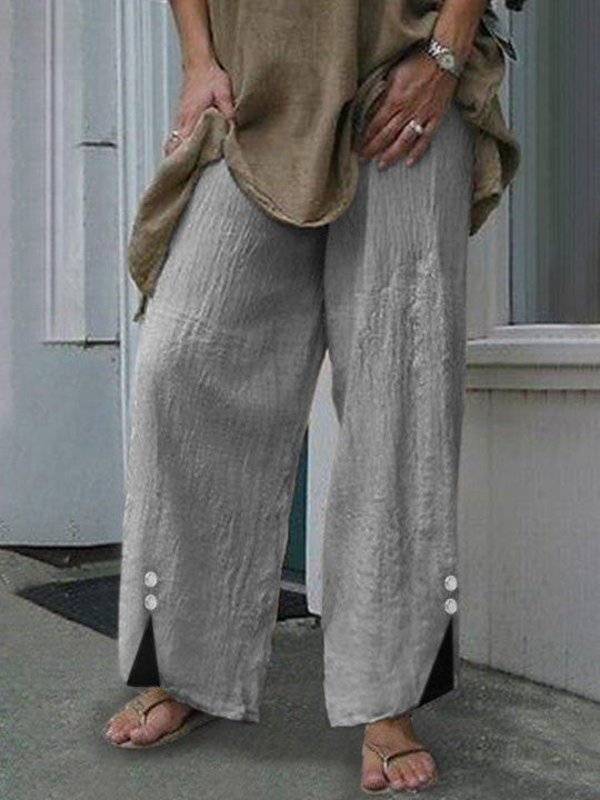 EB | Frauen Hosen Lose Einfarbig Knopf Schlitze Hosen