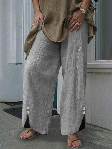 EB | Frauen Hosen Lose Einfarbig Knopf Schlitze Hosen