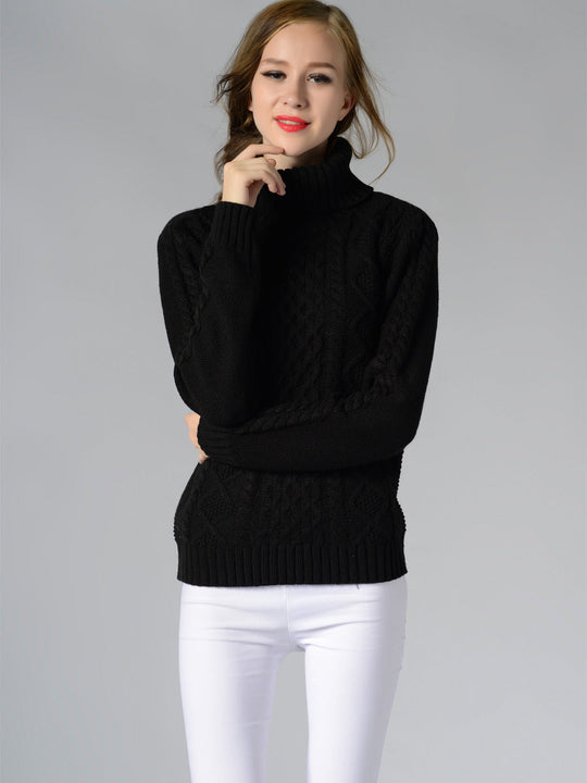 EB | Damen Rollkragenpullover mit langen Ärmeln und Kabelstrick