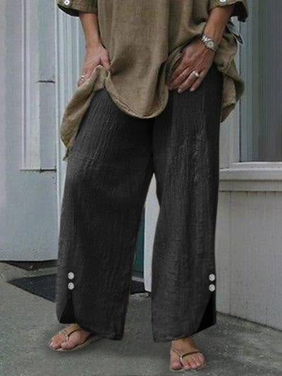 EB | Frauen Hosen Lose Einfarbig Knopf Schlitze Hosen