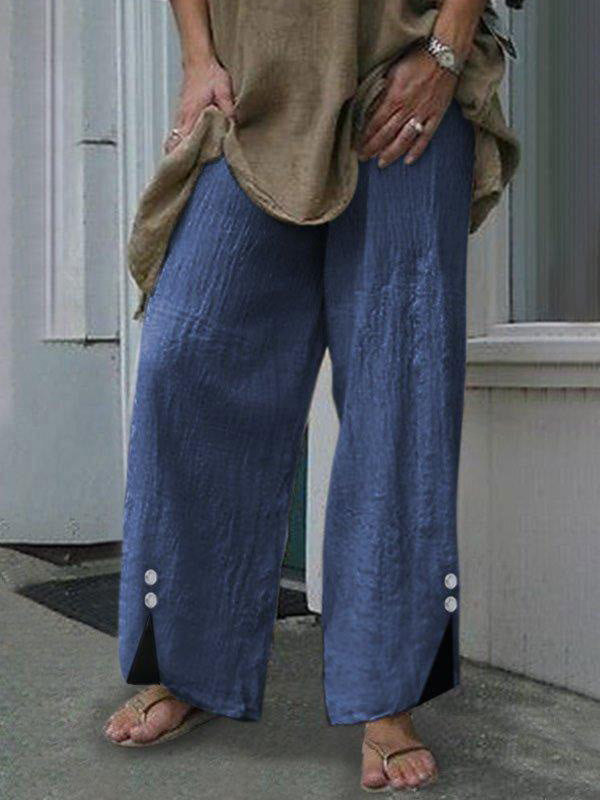 EB | Frauen Hosen Lose Einfarbig Knopf Schlitze Hosen