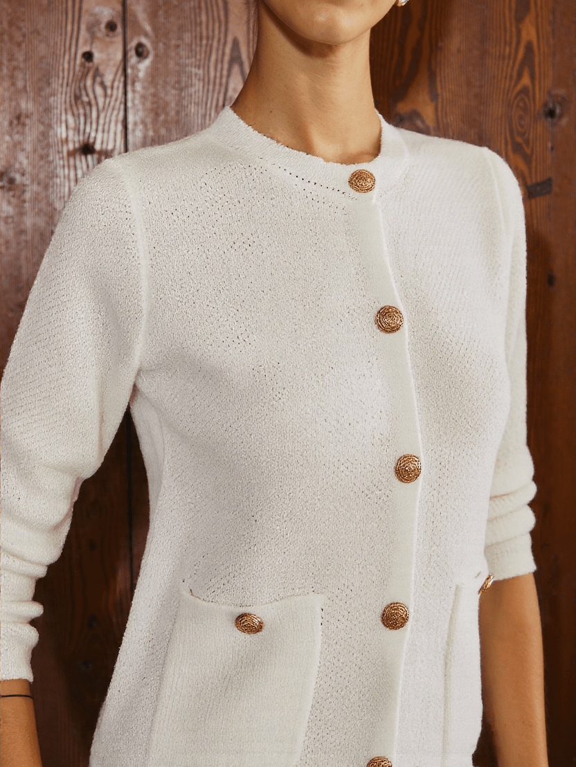 EB | Cardigan - Damen Herbst Weiß Strickcardigan mit Metallknöpfen