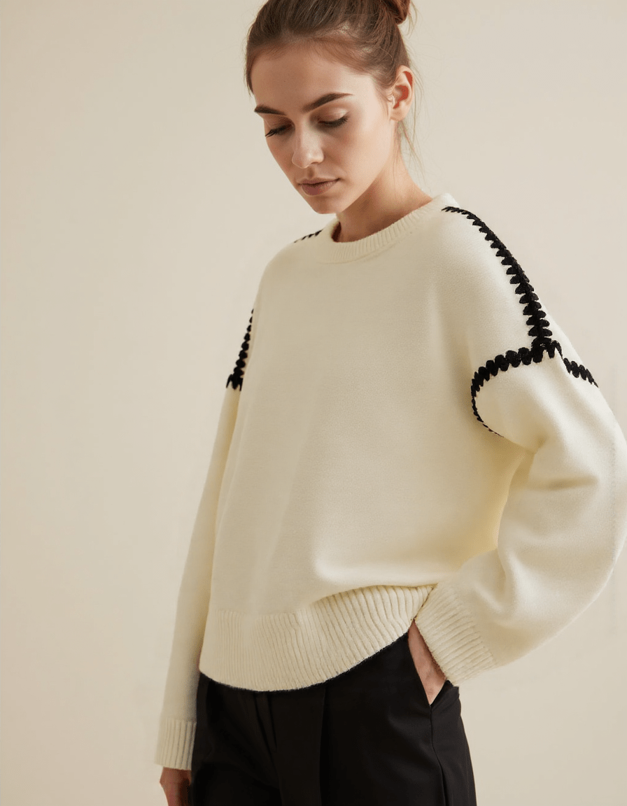 EB | Pullover - Damen Herbst bestickter Strickpullover