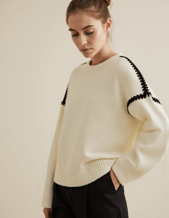 EB | Pullover - Damen Herbst bestickter Strickpullover