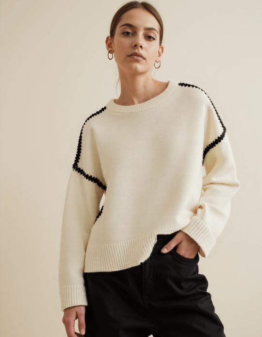 EB | Pullover - Damen Herbst bestickter Strickpullover