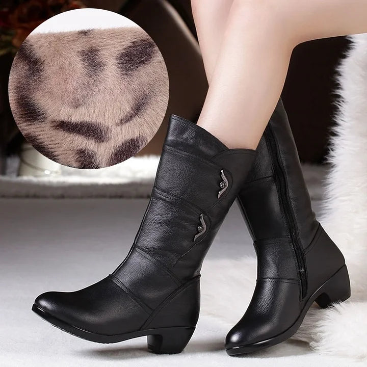 EB | Damen Trendige Legere Pu Leder Schwarze Stiefel
