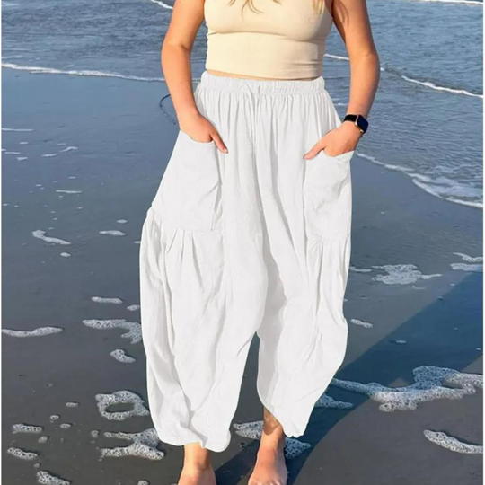 EB | Weite Baumwoll-hosen mit Elastischem Bund und Taschen