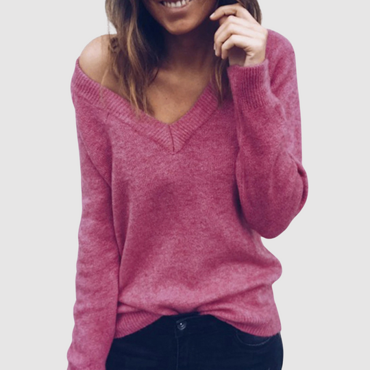 EB | Strickpullover mit V-Ausschnitt und Lockerer Halslinie