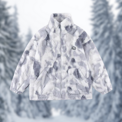 EB | Kunstfell Fleecejacke Batik Stehkragen