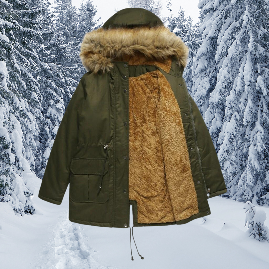 EB | Gepolsterter Pelzkragen mit Kapuze Warmer Wintermantel