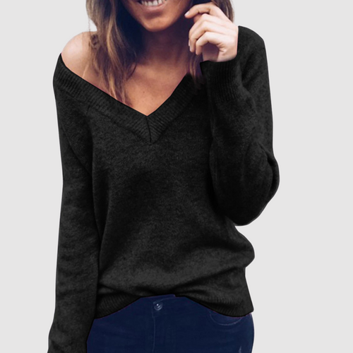 EB | Strickpullover mit V-Ausschnitt und Lockerer Halslinie