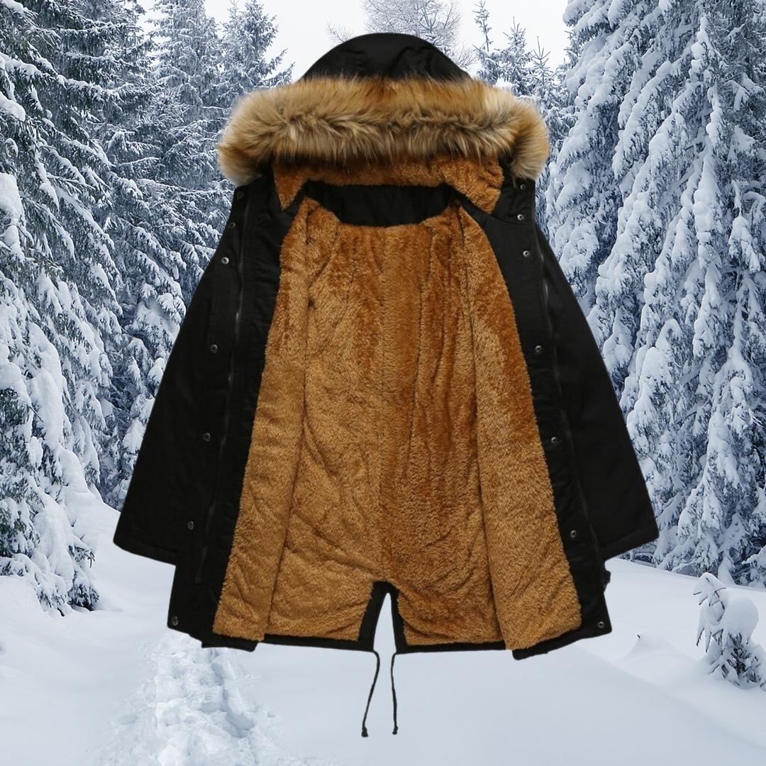 EB | Gepolsterter Pelzkragen mit Kapuze Warmer Wintermantel