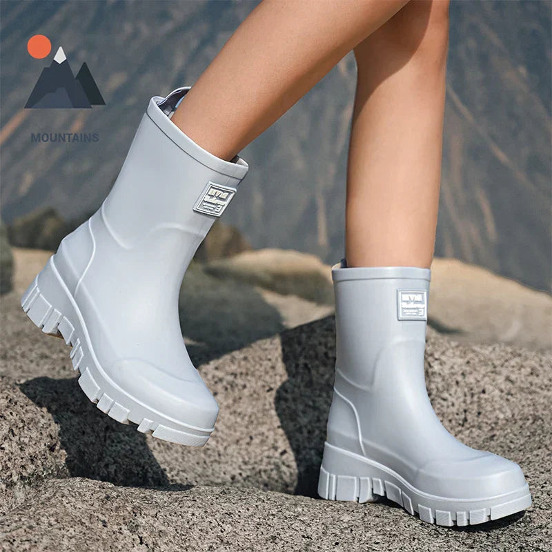 EB | Damen Chelsea wasserdichte Stiefel mit Blockabsatz & gemusterter Sohle