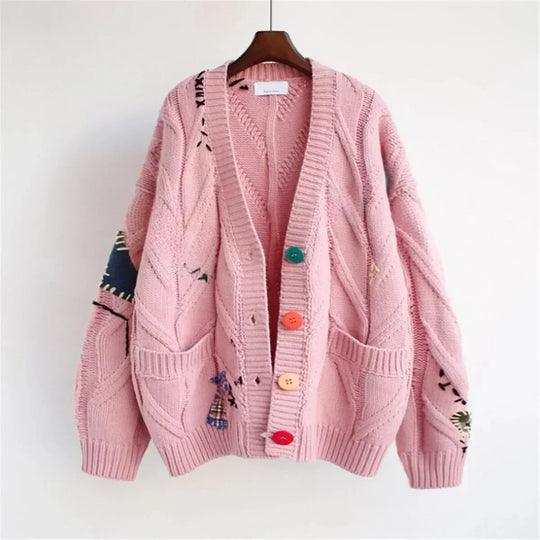 EB | Patchwork Bestickte Strickjacke