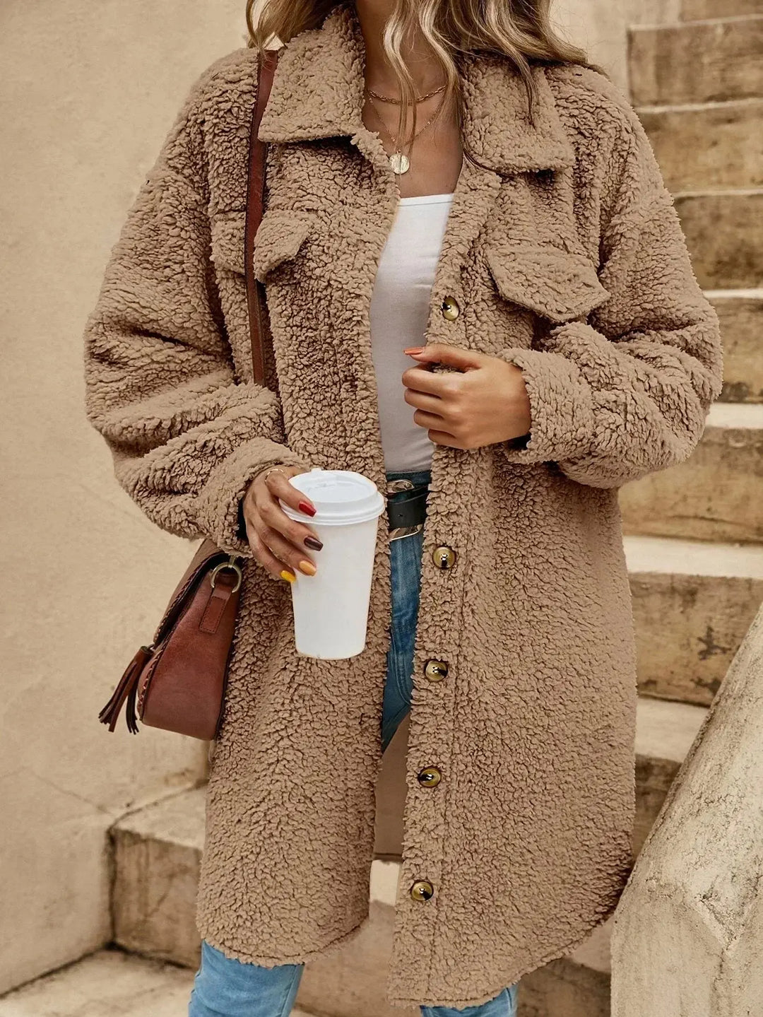 EB | Bequeme Teddy Jacke mit Knopfleiste & Brusttaschen