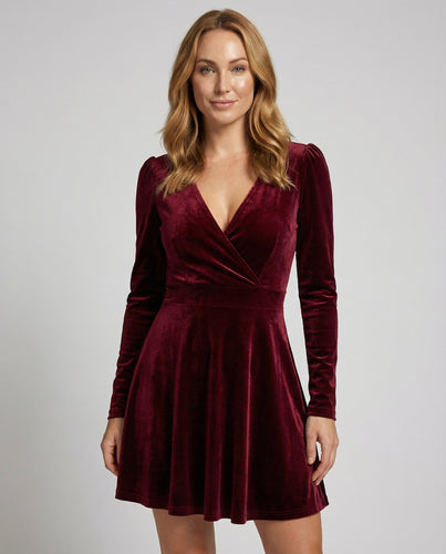 Elegantes Rotes Samtkleid Damen | EB