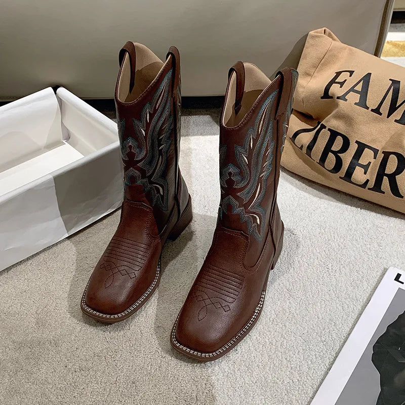 EB | Bestickte Cowboystiefel Aus Leder für Damen