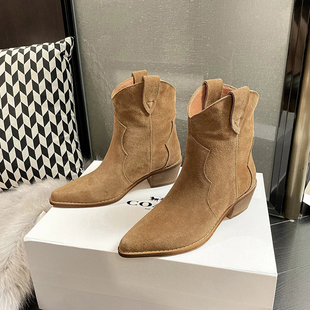EB | Rindsleder Damen Wildleder Damen Stiefel mit Absatz