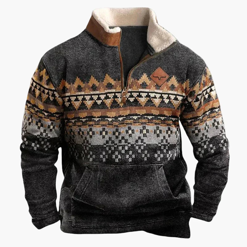 EB | Western Style Pullover mit Azteken-Muster und Longhorn-Motiv - Bequemer Freizeit-Sweater für Outdoor & Alltag