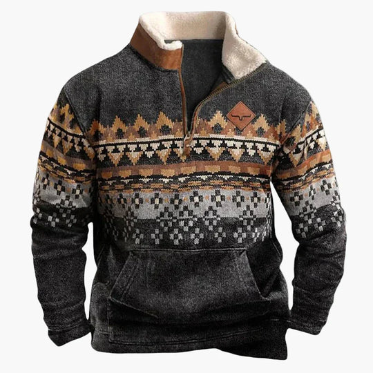 EB | Western Style Pullover mit Azteken-Muster und Longhorn-Motiv - Bequemer Freizeit-Sweater für Outdoor & Alltag
