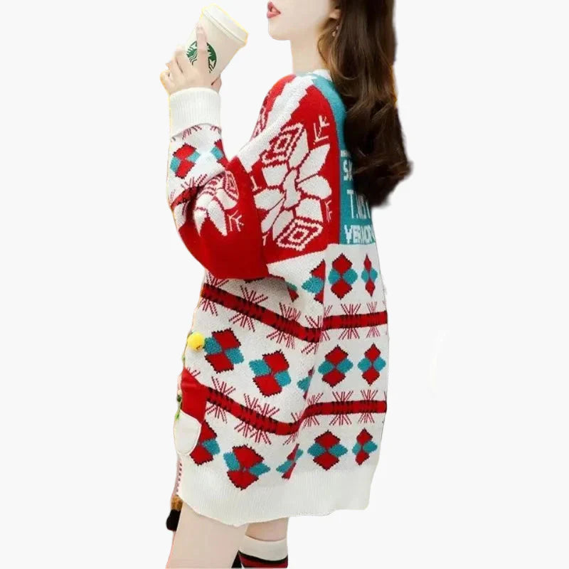 EB | Weihnachtspullover Ugly Christmas Sweater mit 3D Schneemann und Wintermotiv - Lustiger Feiertagspullover für Partys