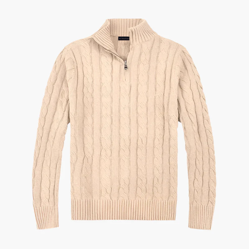 EB | Pullover mit Zopfmuster und Halbem Reißverschluss - Eleganter Freizeit-Strickpullover