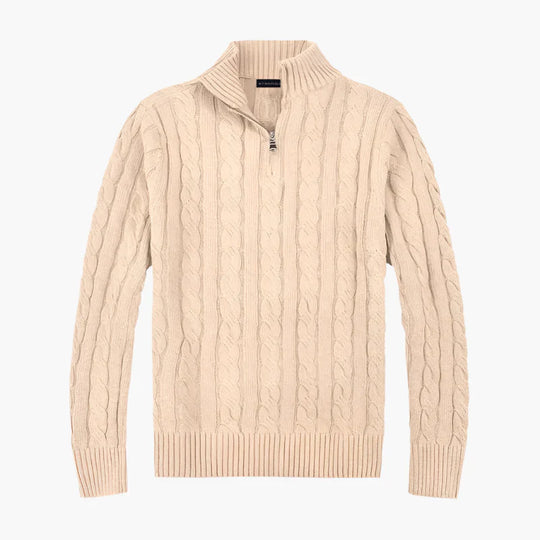 EB | Pullover mit Zopfmuster und Halbem Reißverschluss - Eleganter Freizeit-Strickpullover