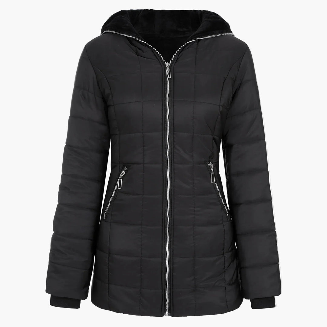 EB | Winter Steppjacke mit Kapuze und Asymmetrischem Reißverschluss - Modische Outdoorjacke für Kalte Tage