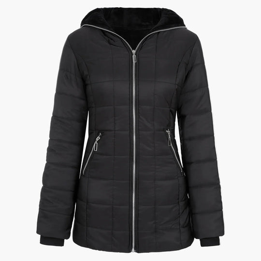 EB | Winter Steppjacke mit Kapuze und Asymmetrischem Reißverschluss - Modische Outdoorjacke für Kalte Tage