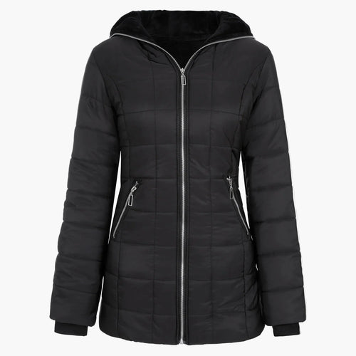 EB | Winter Steppjacke mit Kapuze und Asymmetrischem Reißverschluss - Modische Outdoorjacke für Kalte Tage