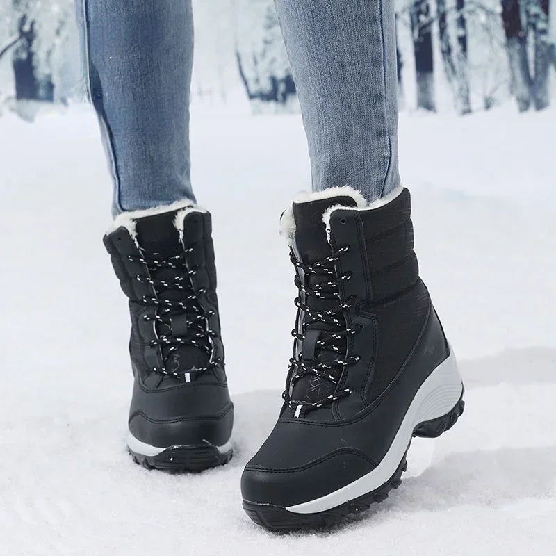 EB | Schneestiefel – Mitten-Wade – Kunstfell Gefüttert – Schnürsenkel – Plattformsohle – Wasserabweisend
