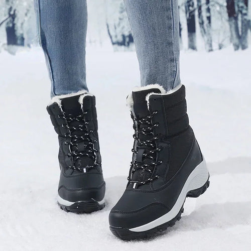 EB | Schnee Boots Knöchelhoch mit Kunstpelz Gefüttert Schnürung Plateausohle Wasserabweisend