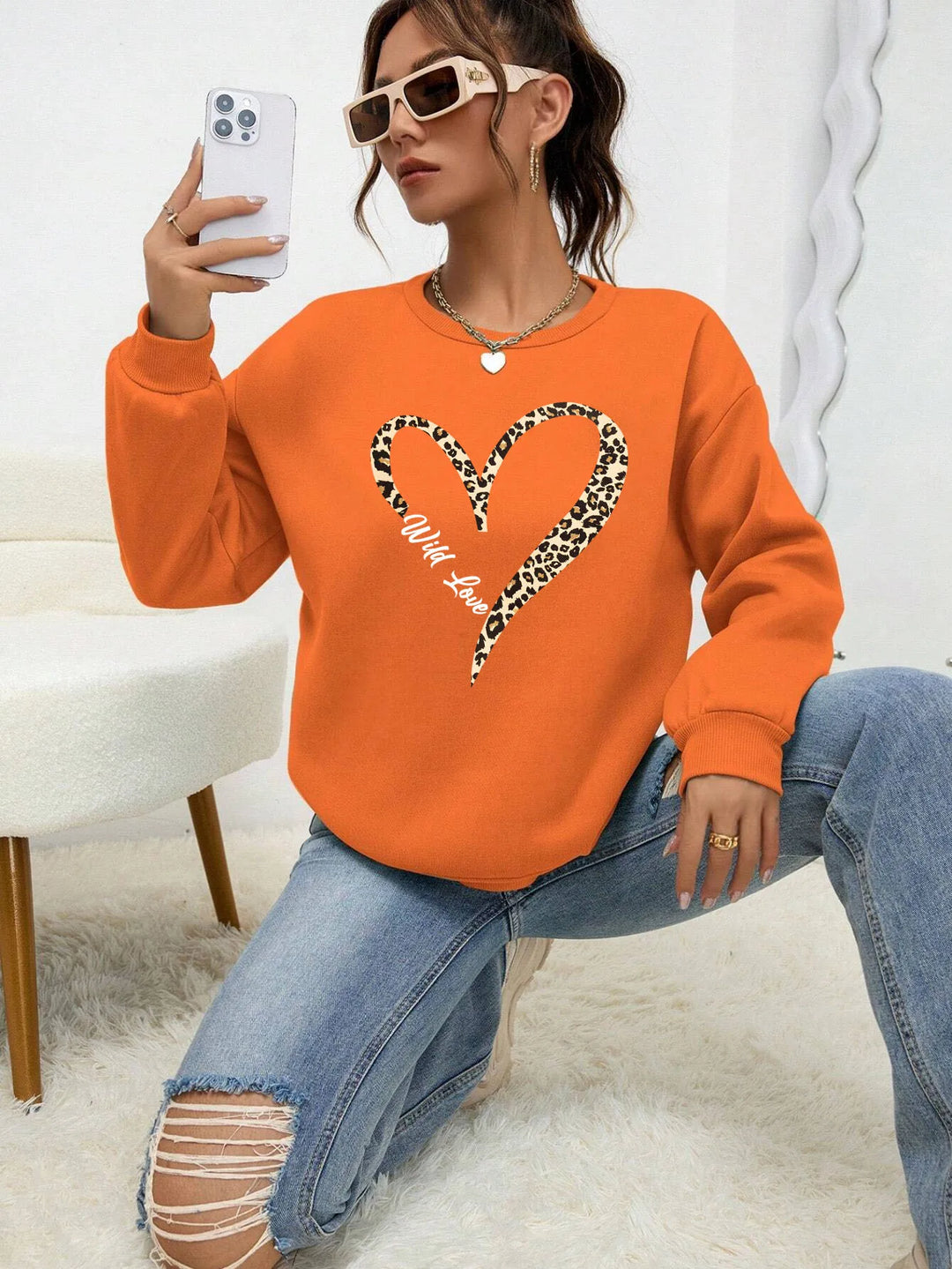 EB | Sweatshirt mit Leopard-herzprint Polyester Trendy und Komfortabel