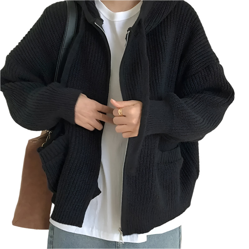 EB | Oversized Strick Damenpullover mit Reißverschluss