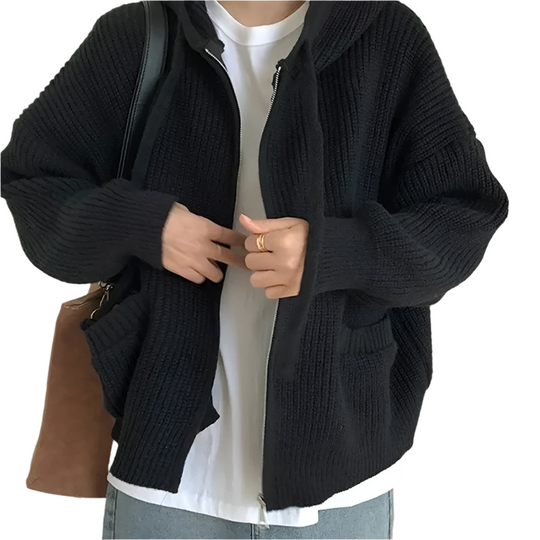 EB | Oversized Strick Damenpullover mit Reißverschluss