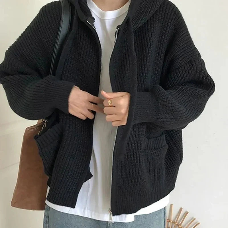 EB | Oversized Strick Damenpullover mit Reißverschluss