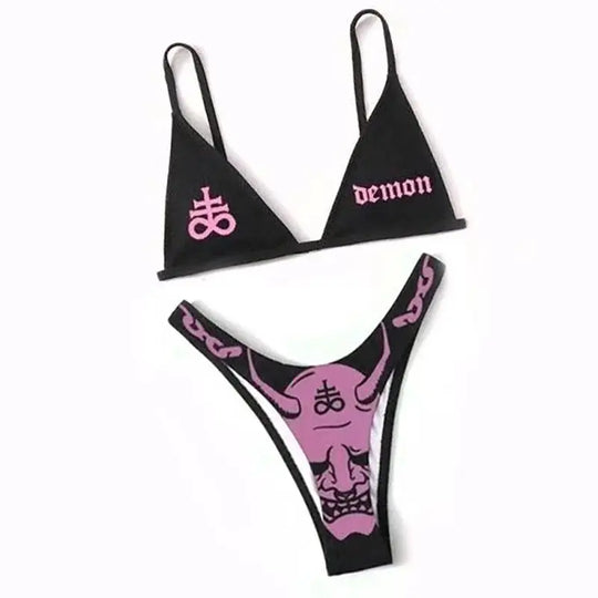 EB | Sexy Goth Bikini Frauen Buchstaben Totenkopf Druck Badeanzug Split Badeanzug Hohe Taille Gotische Bikini Set Strandoutfits
