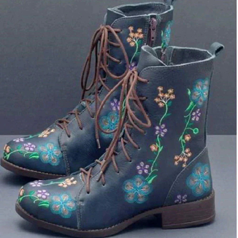 Bestickte Blumenstiefel mit Schnürung EB